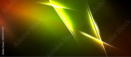 Abstract background features vibrant gradients, bright lines intersecting. Colors transition from red, orange, yellow, green, black. Dynamic, energetic visual.