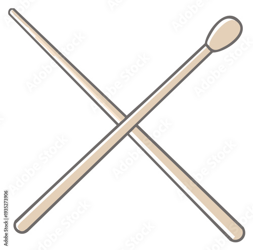 Minimalist crossed drumsticks illustration symbolizing music rhythm and percussion instrument.