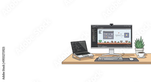 Minimal Programmer Desk Workspace Illustration