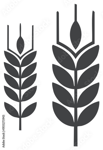 Two graphic wheat stalks show a bountiful harvest and natural grain in monotone