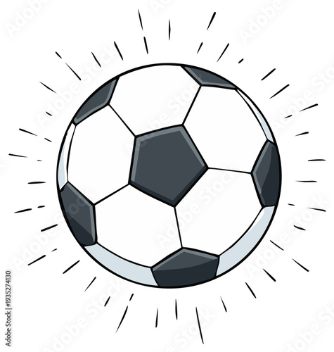 Classic soccer ball with radiating lines representing energy or excitement
