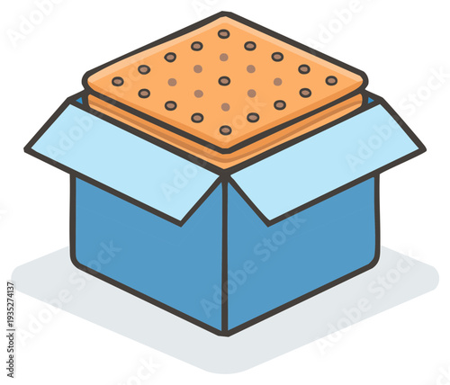 Box of Tasty Crackers Ready to Eat Snack Concept Blue Packaging Minimalist Design