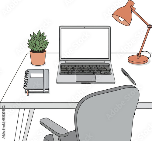 Minimal Home Office Desk Setup Illustration