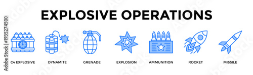 Explosive Operations Icon Set Collection Pack Banner Web Vector Illustration  Concept Containing Deliver Controlled High Impact Explosive Strike Operations