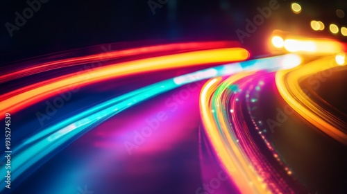 Wallpaper Mural A vibrant nocturnal scene featuring dynamic light trails in various colors creating fluid motion Torontodigital.ca