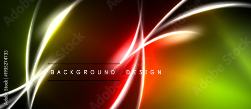 Abstract neon lines create vibrant background. Colors blend, forming dynamic visual effect. Dark space surrounds bright illumination.