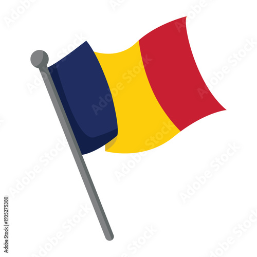 Chad flag vector illustration, chad national flag icon, official country flag sign isolated, national flag of chad waving on flagpole vector