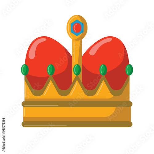 Crown vector icon, crown vector illustration, golden king queen crown icon, golden royal crown with red velvet and jewels
