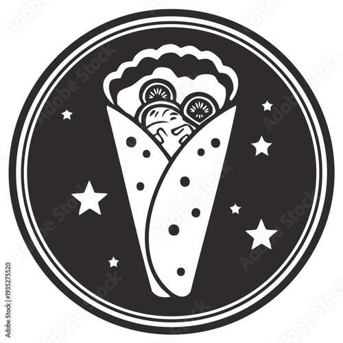 Delicious Chicken Shawarma Wrap Emblem with Stars and Dots