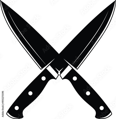 Professional crossed chef knives vector illustration for culinary arts, restaurant branding, kitche