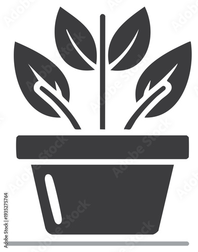 Simple plant in a pot growing green leaves indoors or outdoors symbol