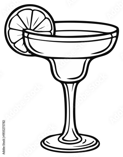 Classic Margarita Glass with Lime Slice and Stemline Art
