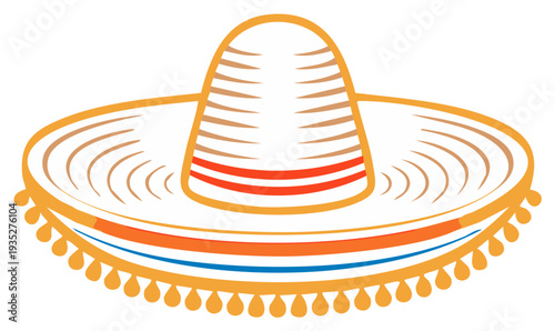 Traditional Mexican Sombrero Hat Icon With Colorful Stripes And Fringe Vector Illustration