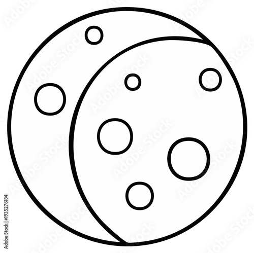 Stylized Waxing Gibbous Moon with Craters Depicted in a Black and White Line Drawing Astronomy
