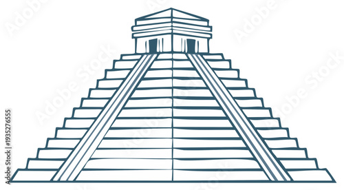 Pyramid structure graphic design, stepped architectural monument, drawing line art, ancient architectural style