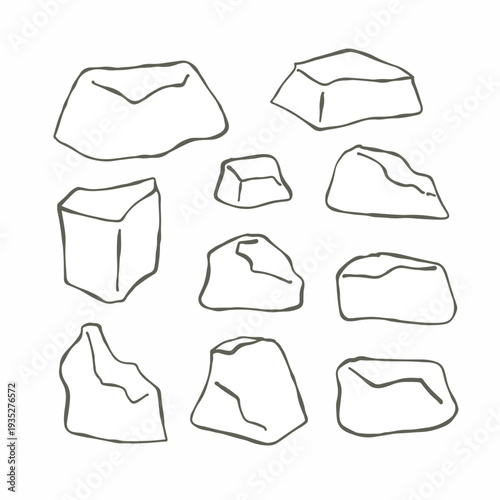 set of whimsical hand drawn stone, rock clipart collection