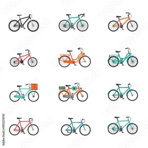 Diverse Bicycle Collection Flat Design Bikes for Every Rider and Purpose