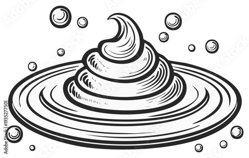 Hand-Drawn Soap Suds in Water with Bubbles, Illustrated Cleanliness Concept