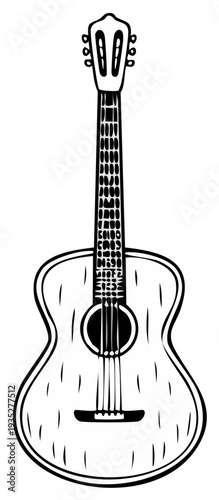 Black and White Illustration of an Acoustic Guitar Front View