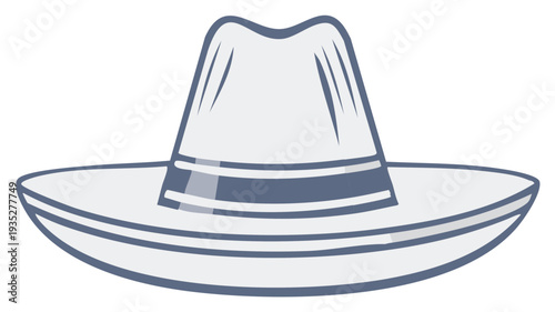 Stylized drawing of a fedora hat with a blue band