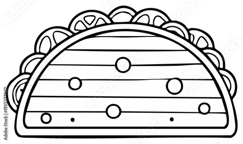 Taco Outline: Coloring Book Style Image with Vegetables, Meat and other Condiments