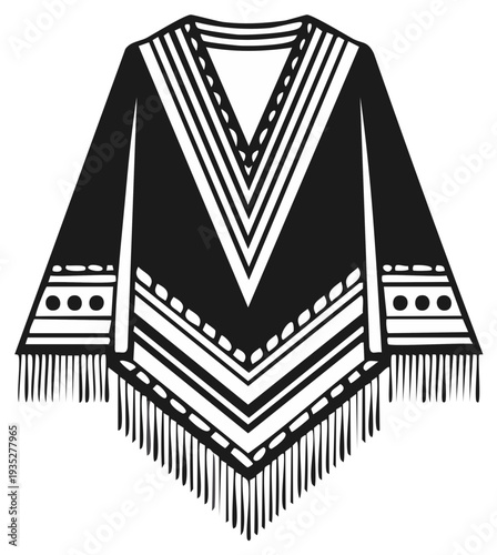 Traditional Mexican poncho graphic illustration ethnic clothing apparel