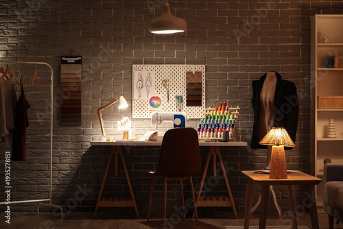 Interior of dark atelier wi...