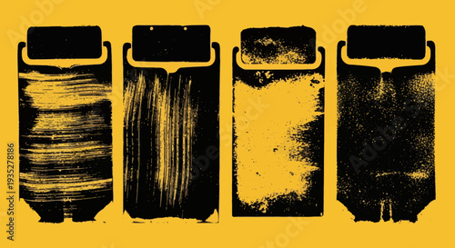 Four industrial machines stand side by side in a factory setting viewed from a straight-on perspective