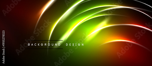 Bright abstract lines create dynamic energy. Vivid gradients blend green, orange, red hues. Modern design element for backgrounds.