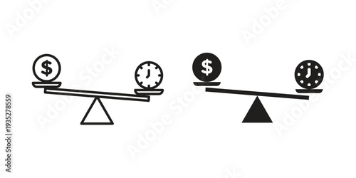 Time and money compare scale icon. Simple outline style concept. Thin line vector illustration.