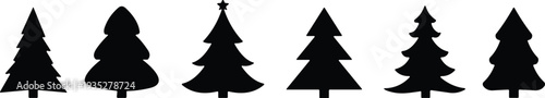 Christmas tree silhouettes set, pine fir holiday trees collection winter forest vector illustration isolated festive decoration design