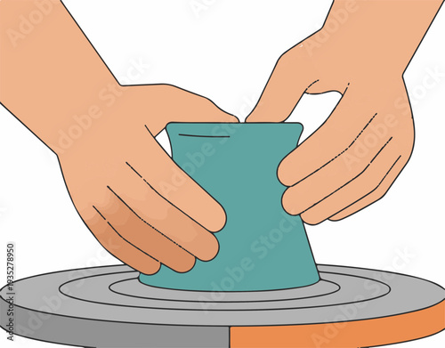 Natural Terracotta Clay Potters Hands Shaping Ceramic Bowl for Handcrafted Pottery Workshop and Small Business Craft