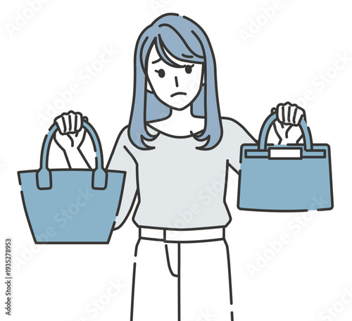 バッグを比較して悩む女性の素材