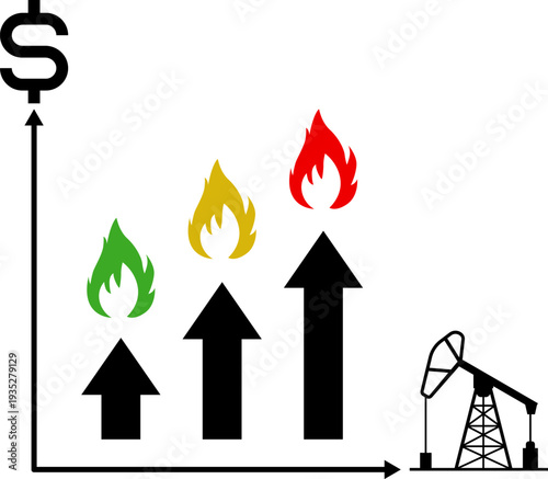 Oil price rising concept, Crude oil commodity price crisis, high demand or energy industry. Oil price chart graph. Gasoline Fuel Gas Petrols Stock Value Market Demand Price Hike Rise Increase