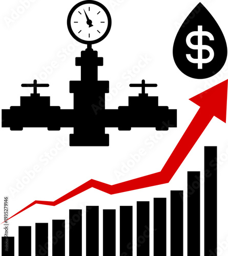 Oil price rising concept, Crude oil commodity price crisis, high demand or energy industry. Oil price chart graph. Gasoline Fuel Gas Petrols Stock Value Market Demand Price Hike Rise Increase