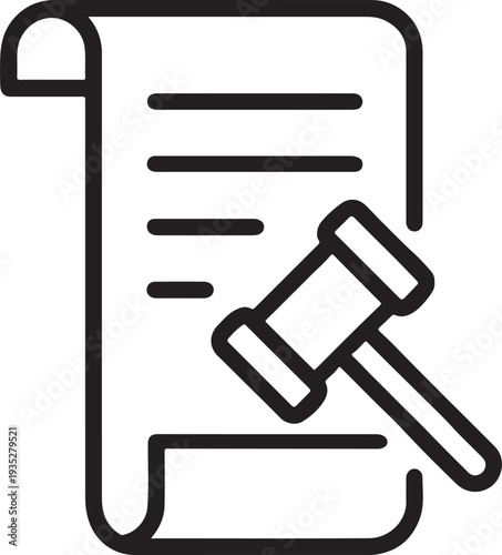 Legal Decree Scroll Icon with Judge Gavel for Court Verdict