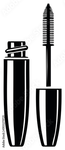 Elegant Black Mascara Tube and Brush Graphic for Cosmetic Beauty Illustrations