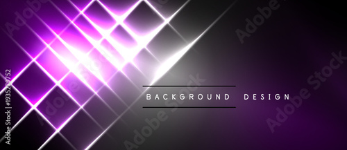 Abstract purple light streaks intersect. Bright glow emanates from center, dark edges frame design. Modern, dynamic visual.