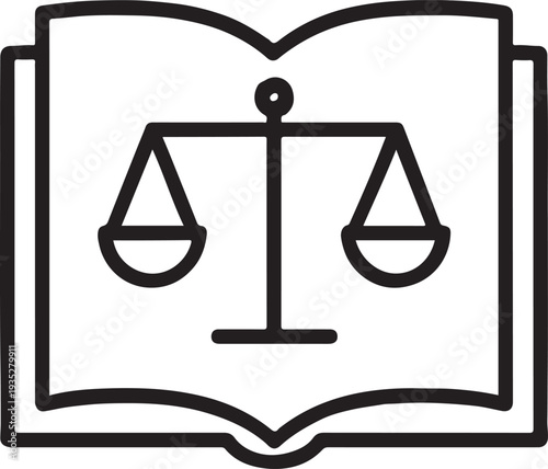 Law Book Icon with Justice Scales for Legal Education and Judiciary