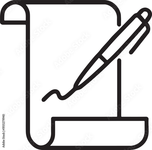 Contract Signing Line Icon with Paper Scroll and Pen