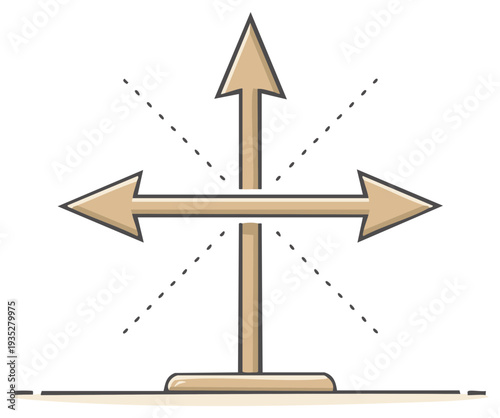 Directional Arrows Icon on Stand: Forward, Left, Right, Navigation and Possibilities Concept