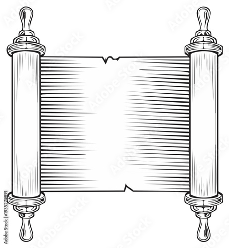 Antique Scroll Illustration with Rolled Ends, Blank Space for Text or Design, Parchment
