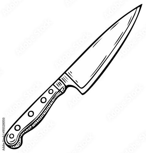 Hand Drawn Sketch of a Kitchen Knife with Riveted Handle