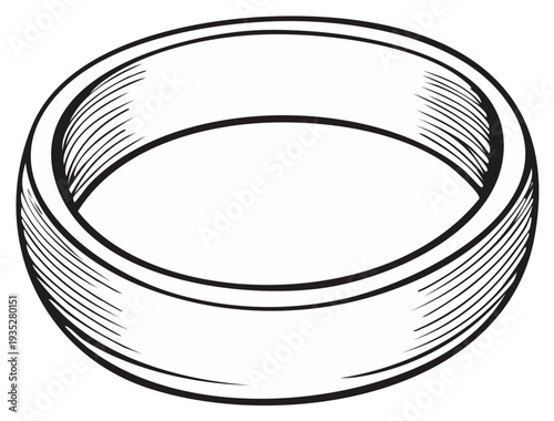 Clean Black and White Outline Drawing of a Simple Band Ring Object