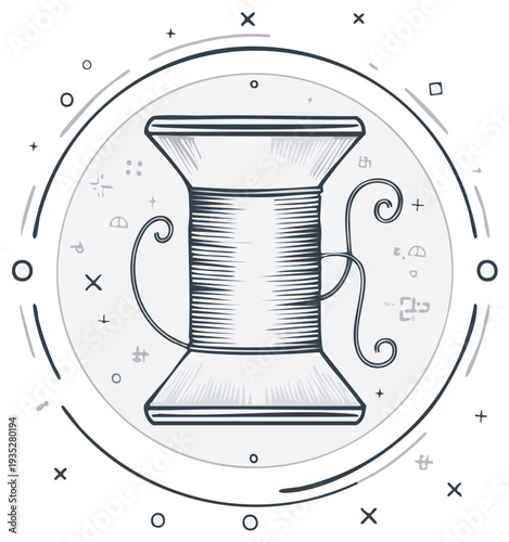 Vintage Spool of Thread with Needle Crafting Design Elements