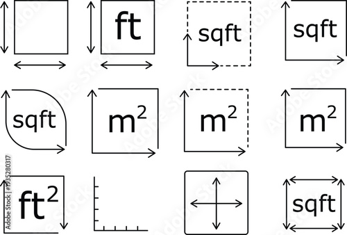 Square area measurement line Icon square foot ft size and m2 space symbol vector Illustration Isolated on transparent background.