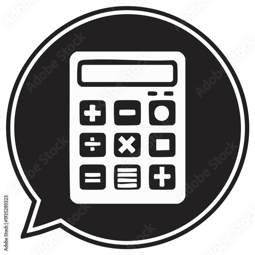 Simple icon of a calculator with arithmetic symbols inside a speech bubble