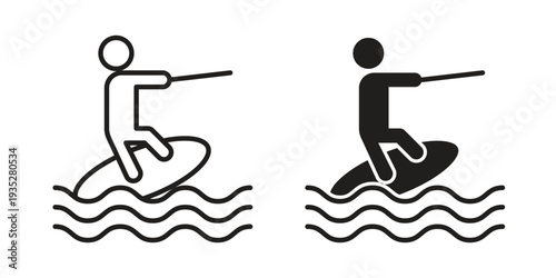 Wakeboarding icon. Simple outline style concept. Thin line vector illustration.