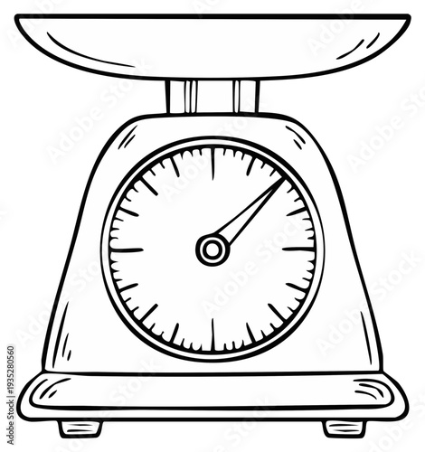 Hand-Drawn Kitchen Scale Illustration: Retro Style Measuring Tool for Cooking and Baking