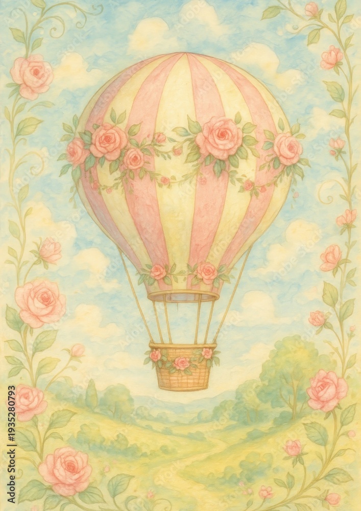 Fototapeta premium Whimsical floral hot air balloon